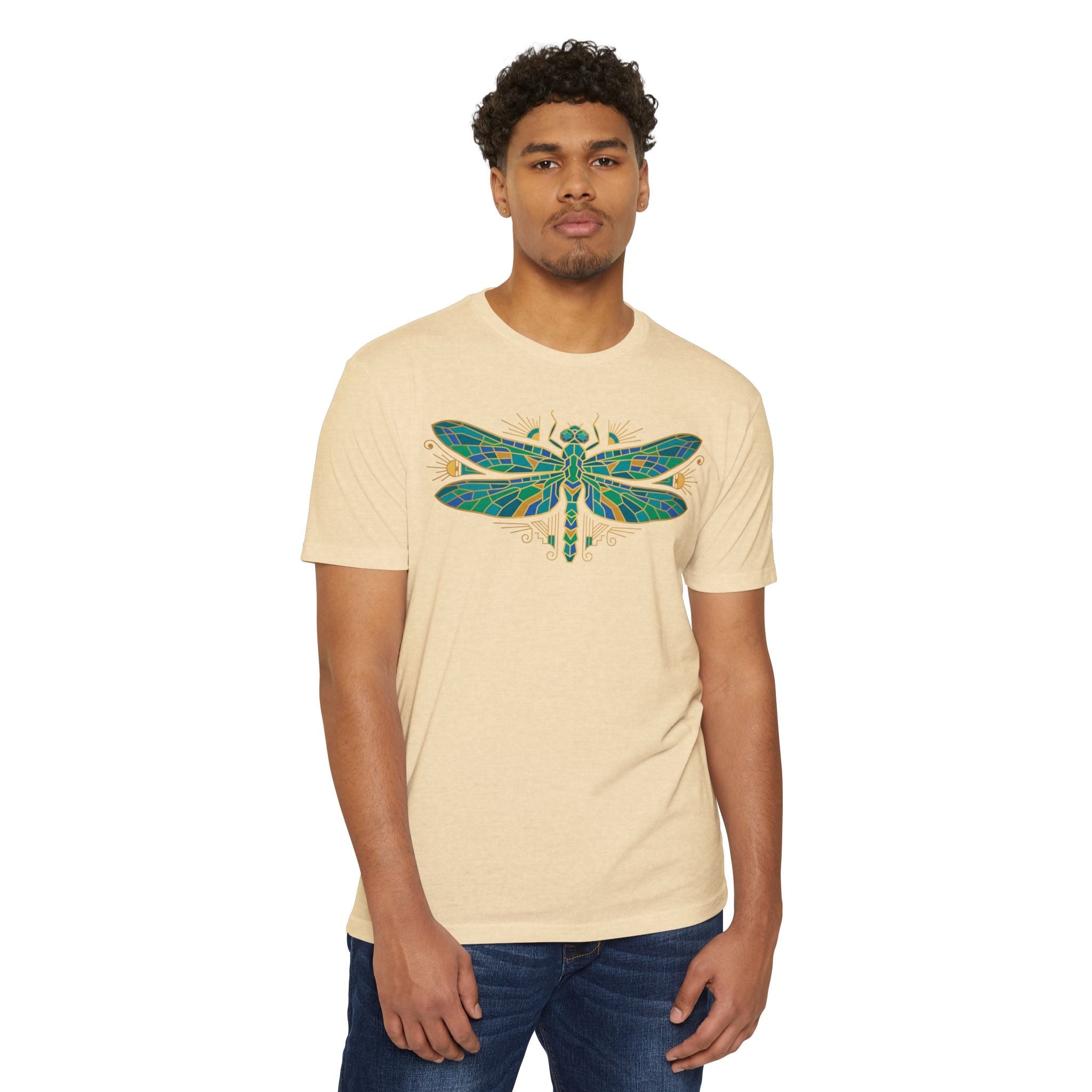 Dragonfly T-Shirt Green Mosaic Nature Insect Illustration Graphic Tee Dragonfly Lover Gift Unisex
