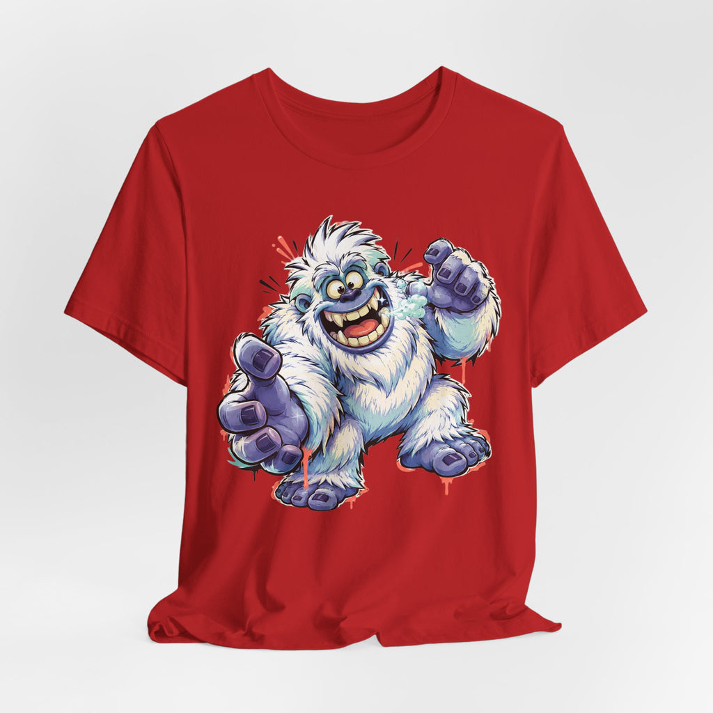 Playful Yeti Monster T-Shirt | Cartoon Sasquatch Tee, Snow Creature Illustration, Fun Unisex Gift