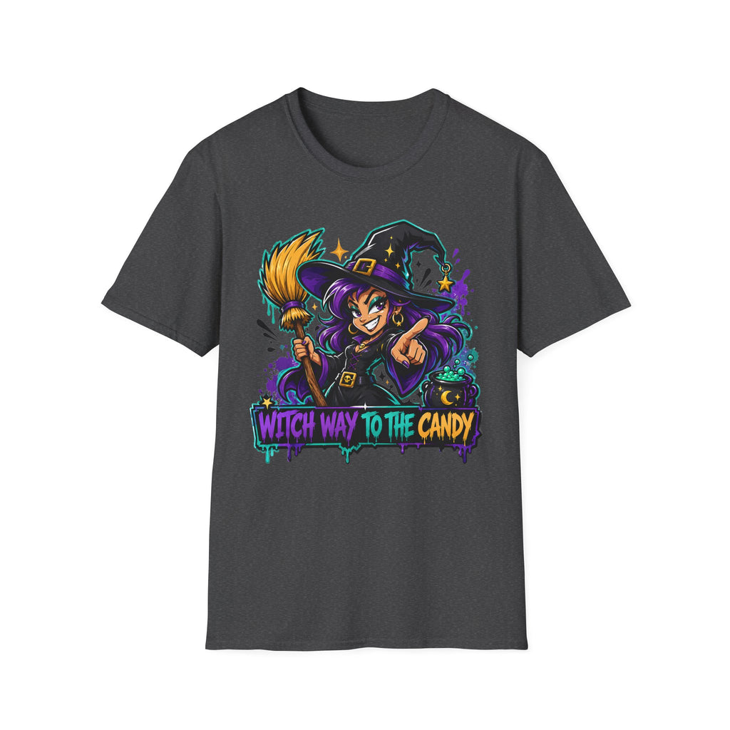 Witch Way To The Candy T-Shirt | Funny Halloween Witch Graphic Tee | Spooky Season Gift | Trick or Treat Shirt
