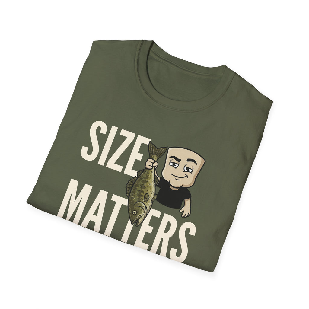 Size Matters T-Shirt, Funny Fishing Tee, Fisherman Angler Gift Shirt, Sarcastic Bass Fishing Humor Tee for Men & Women