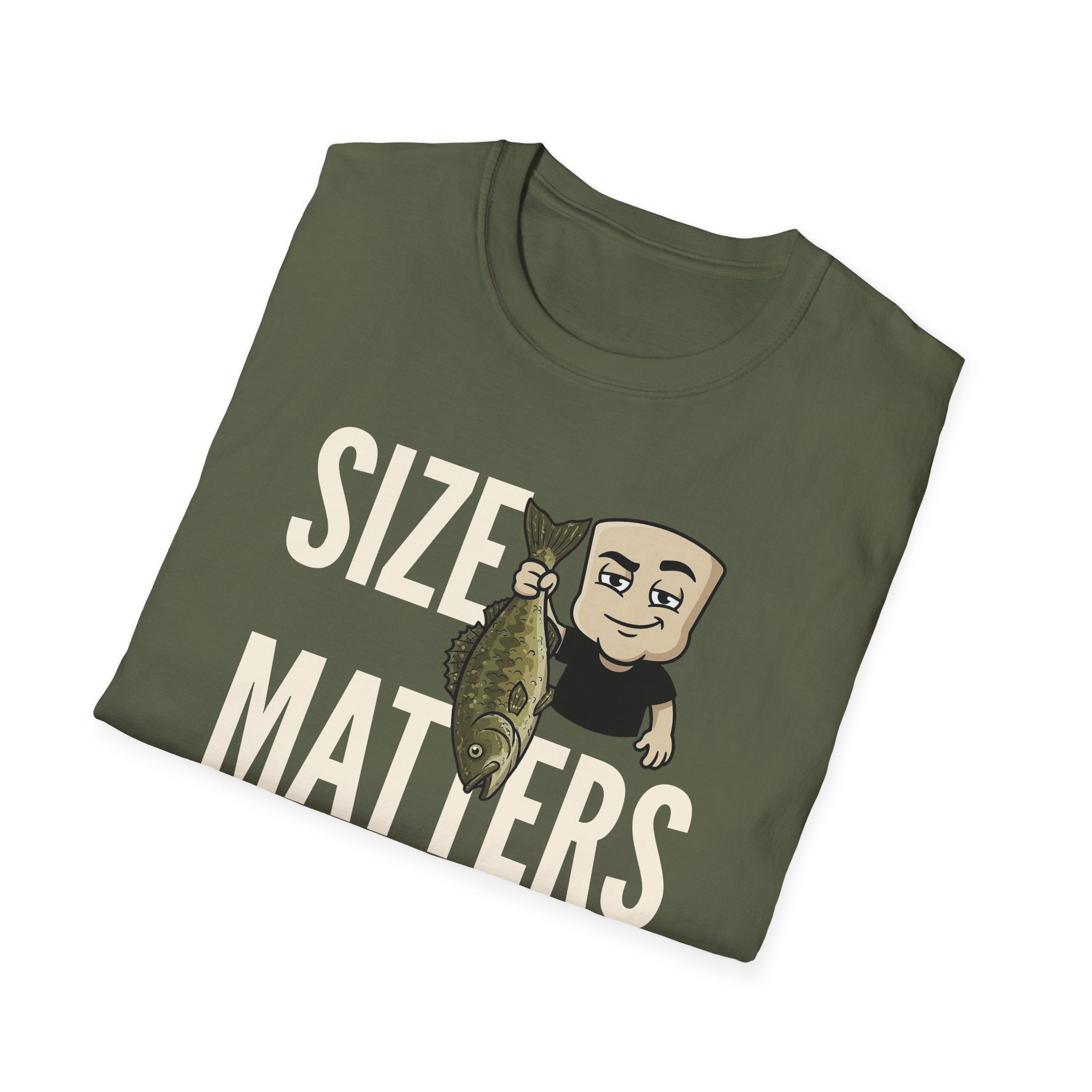 Size Matters T-Shirt, Funny Fishing Tee, Fisherman Angler Gift Shirt, Sarcastic Bass Fishing Humor Tee for Men & Women