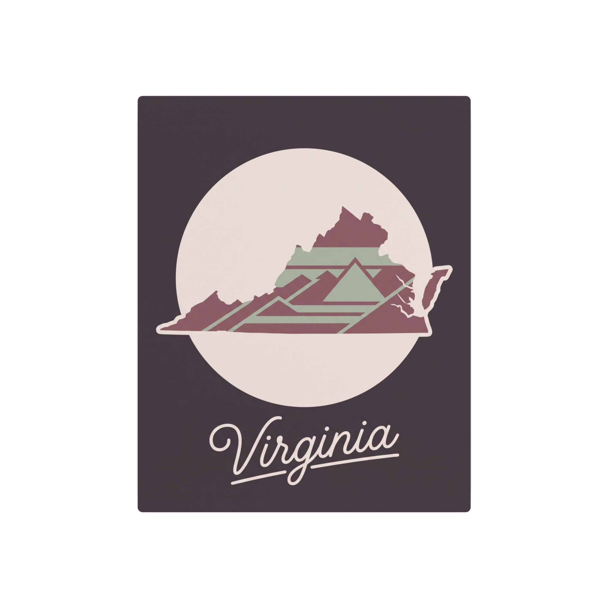 Front view mauve metal wall art square with Virginia silhouette in a light circle