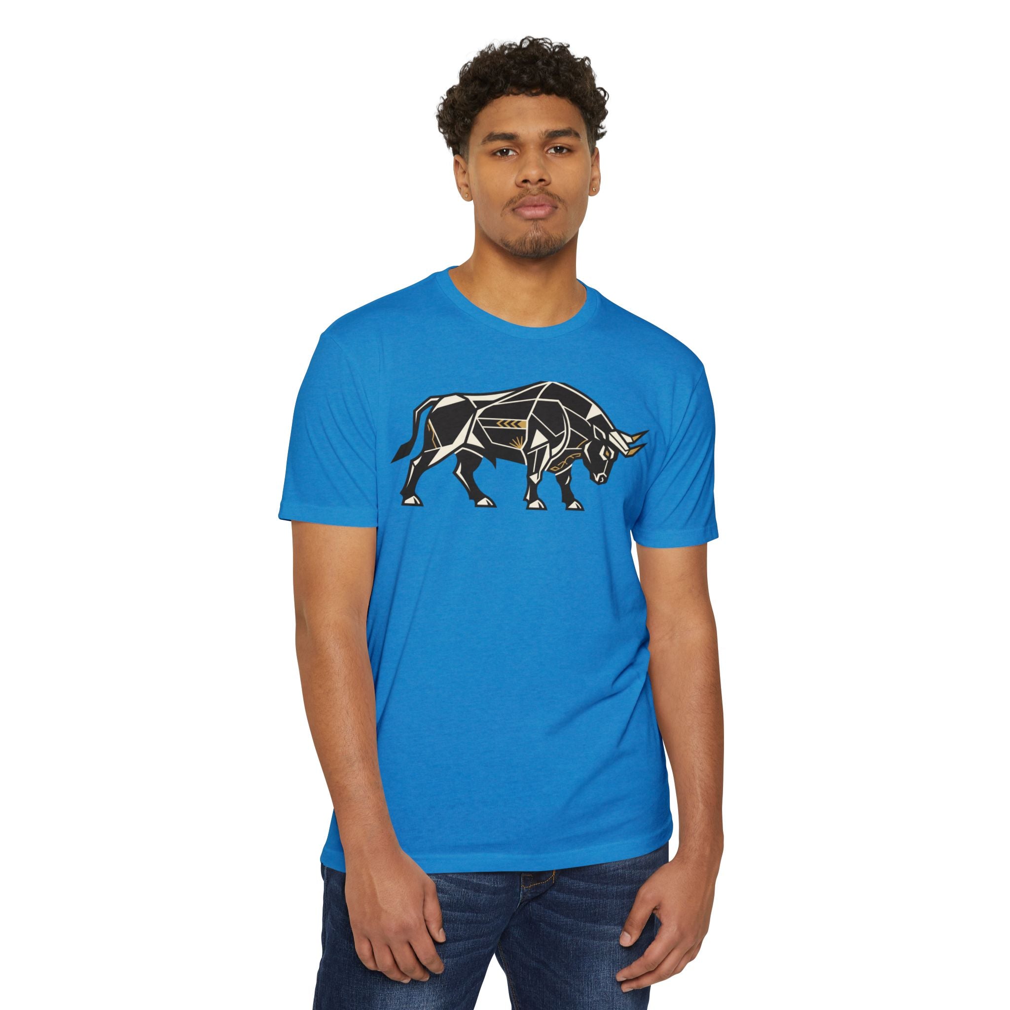 Bull T-Shirt Geometric Illustration Charging Bull Graphic Tee Animal Lover Gift Streetwear Unisex