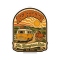 Kentucky vintage-style van and horse sticker with “The Bluegrass State” and Est. 1792