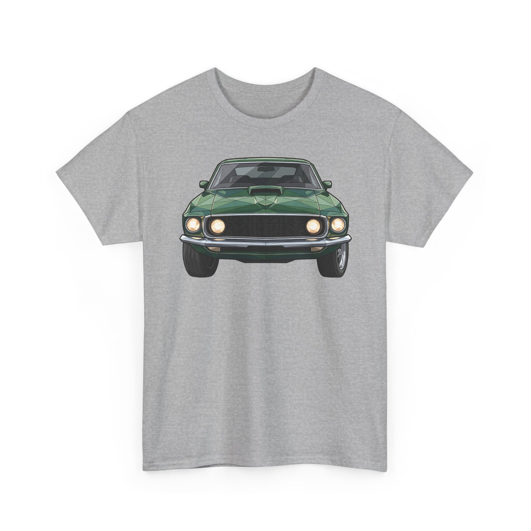Green Classic Muscle Car T-Shirt | Vintage Mustang Front Back Illustration