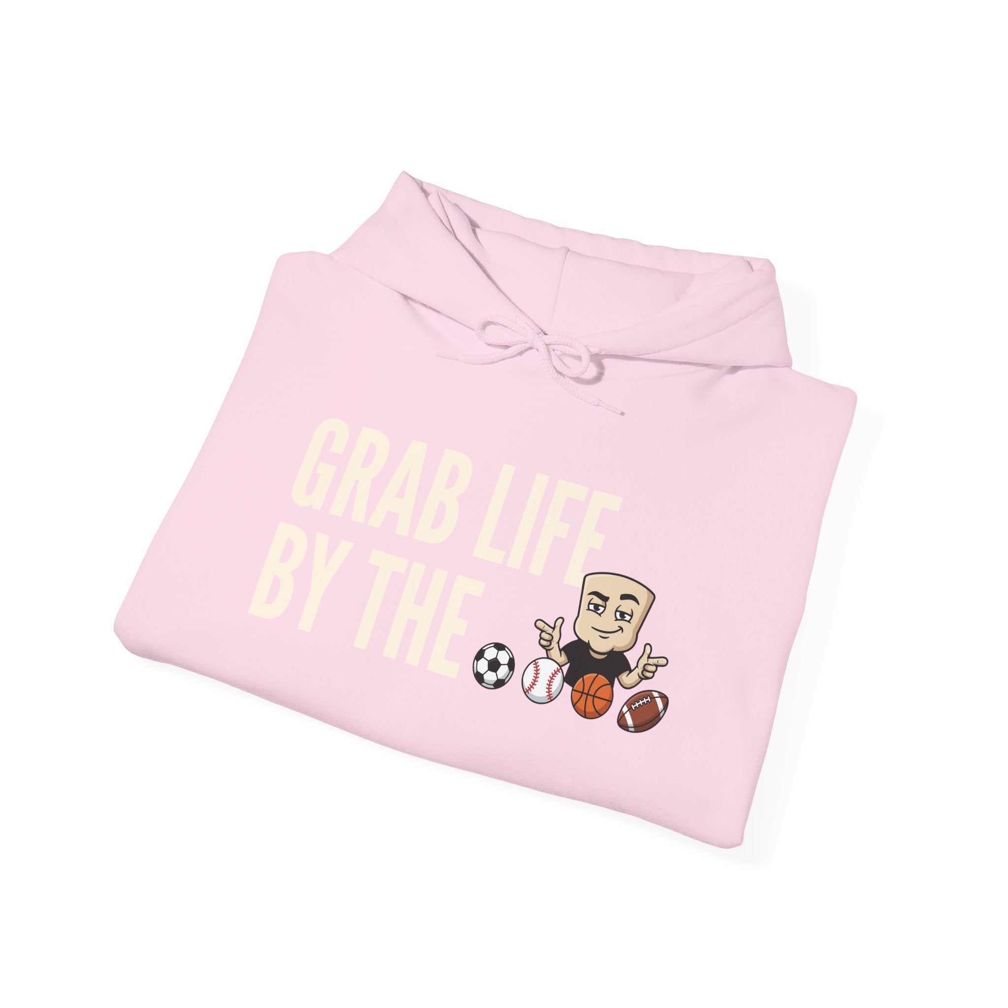 Grab Life By The Balls Hoodie | Funny Sports Ball Graphic Adult Humor Sweatshirt Gift