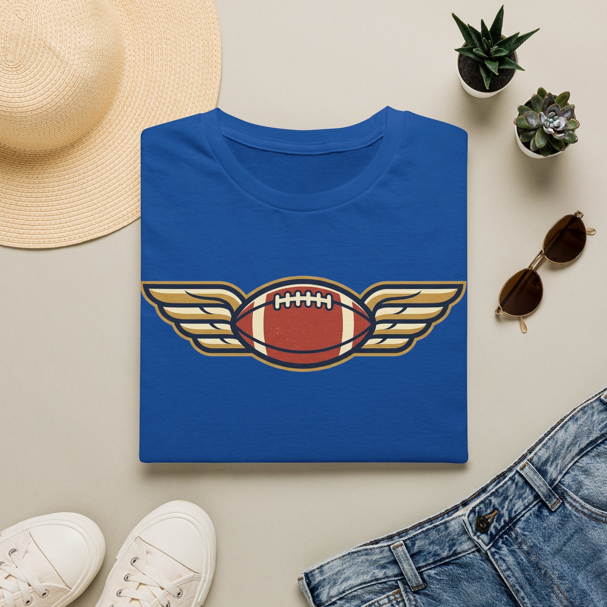Winged Football T-Shirt | Vintage Retro Flying Football Tee