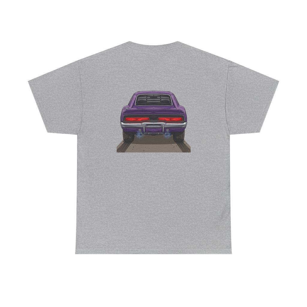Retro Purple Muscle Car Tee | Front and Back Car Illustration