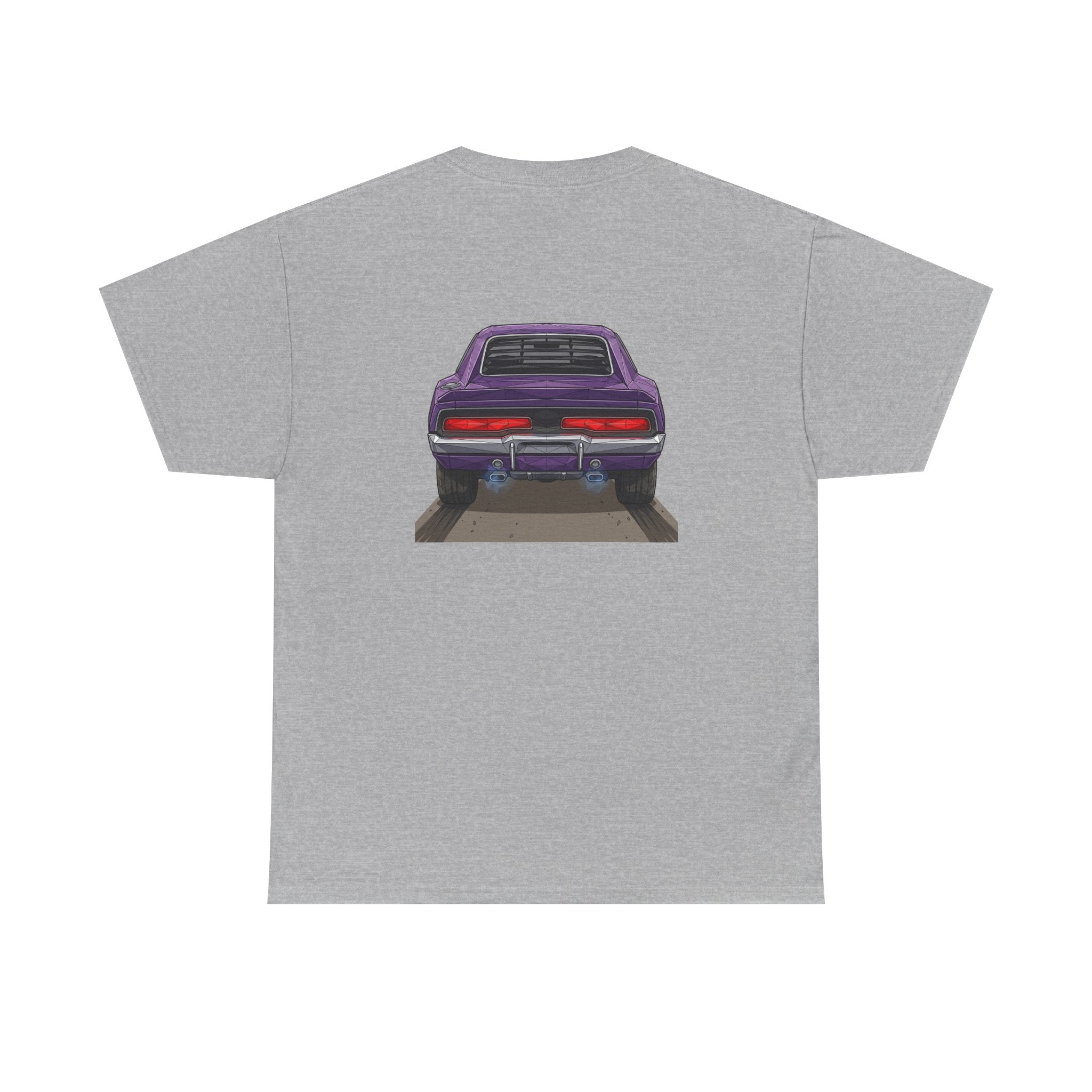 Retro Purple Muscle Car Tee | Front and Back Car Illustration