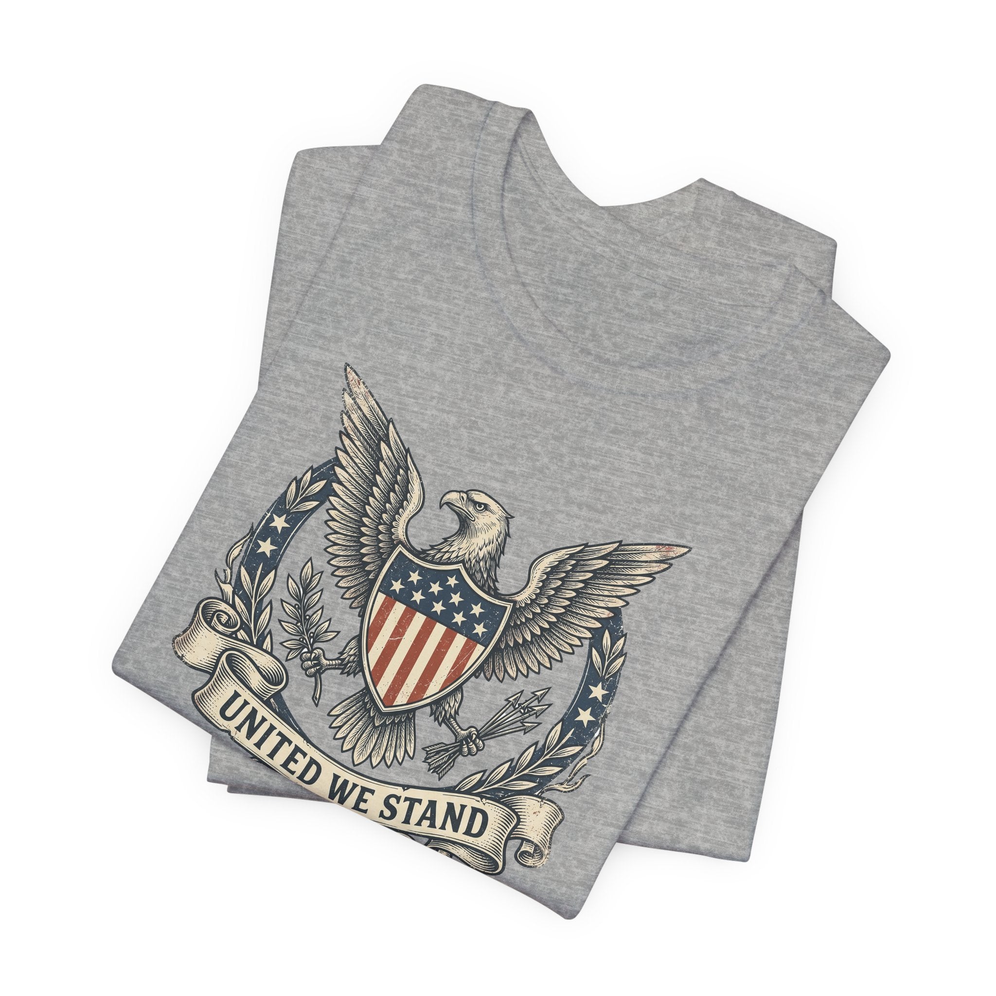 American Eagle Shield United We Stand T-Shirt | Patriotic USA Flag Crest Graphic Tee