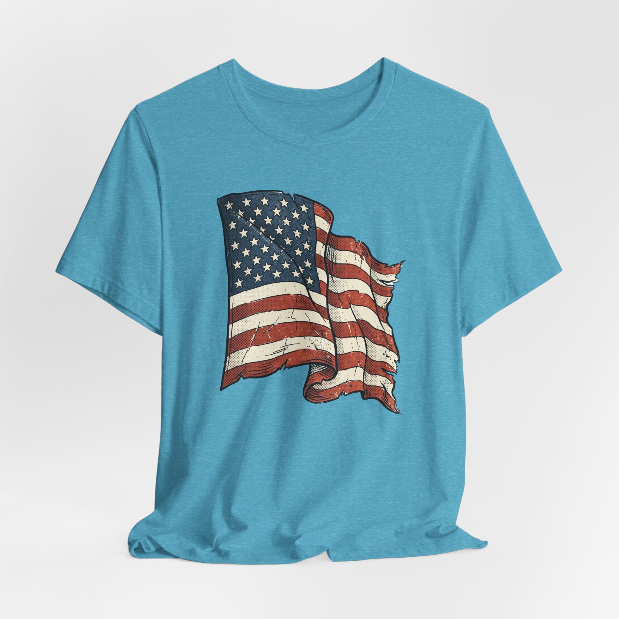 Vintage Waving American Flag T-Shirt | USA Stars Stripes Distressed Patriotic Graphic Tee