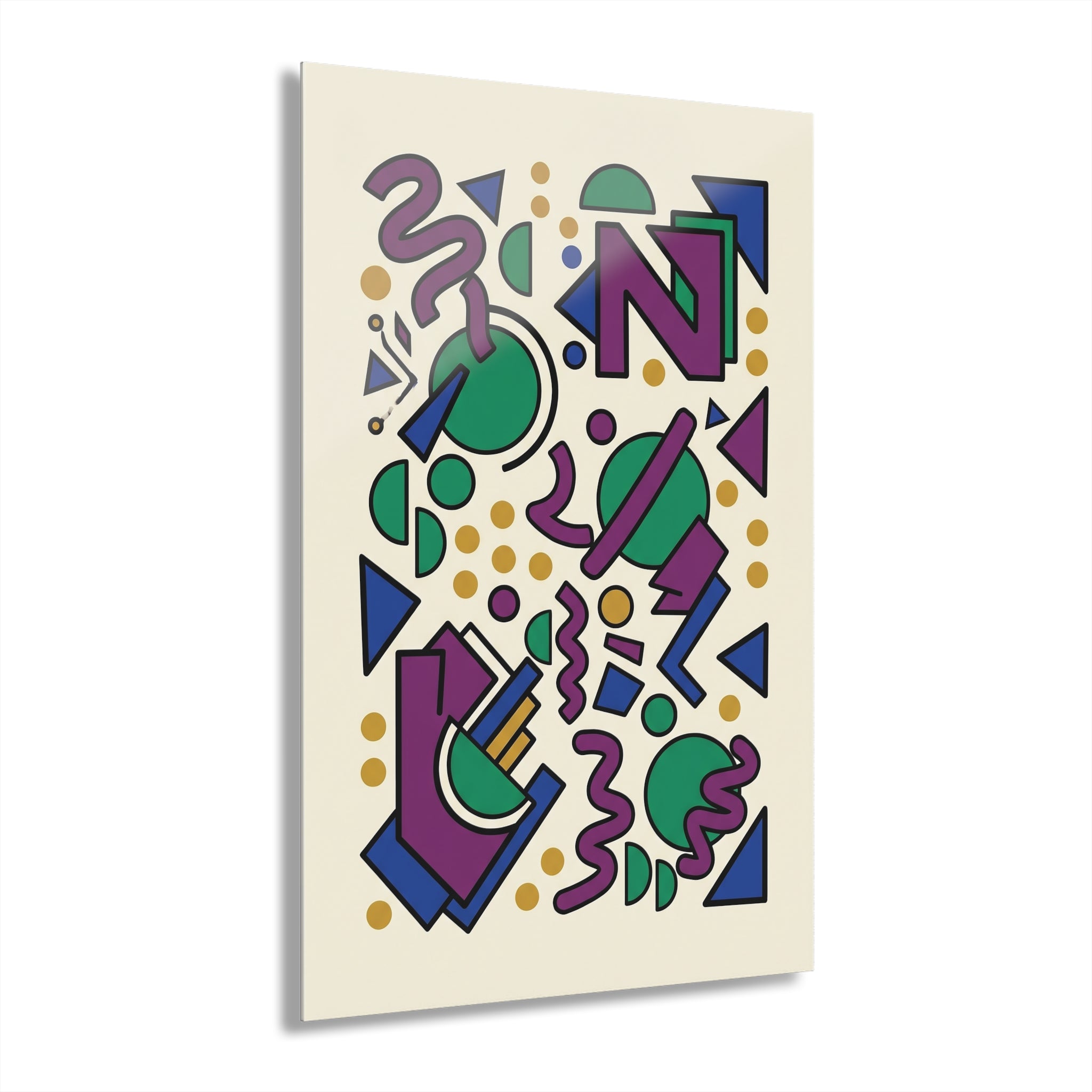 Memphis Group wall art (0.25'' tiefe): abstract geometric shapes, jewel tones on cream