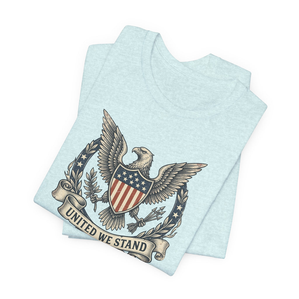 American Eagle Shield United We Stand T-Shirt | Patriotic USA Flag Crest Graphic Tee