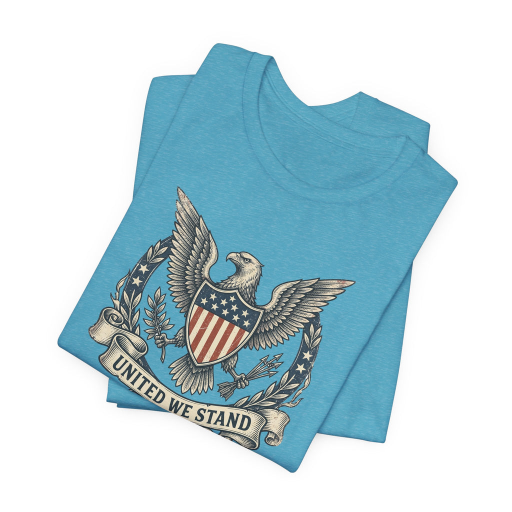 American Eagle Shield United We Stand T-Shirt | Patriotic USA Flag Crest Graphic Tee