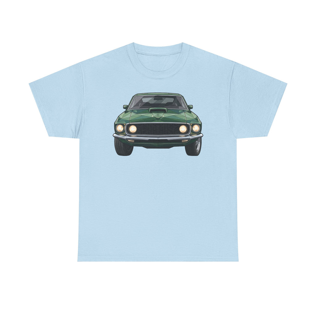Green Classic Muscle Car T-Shirt | Vintage Mustang Front Back Illustration