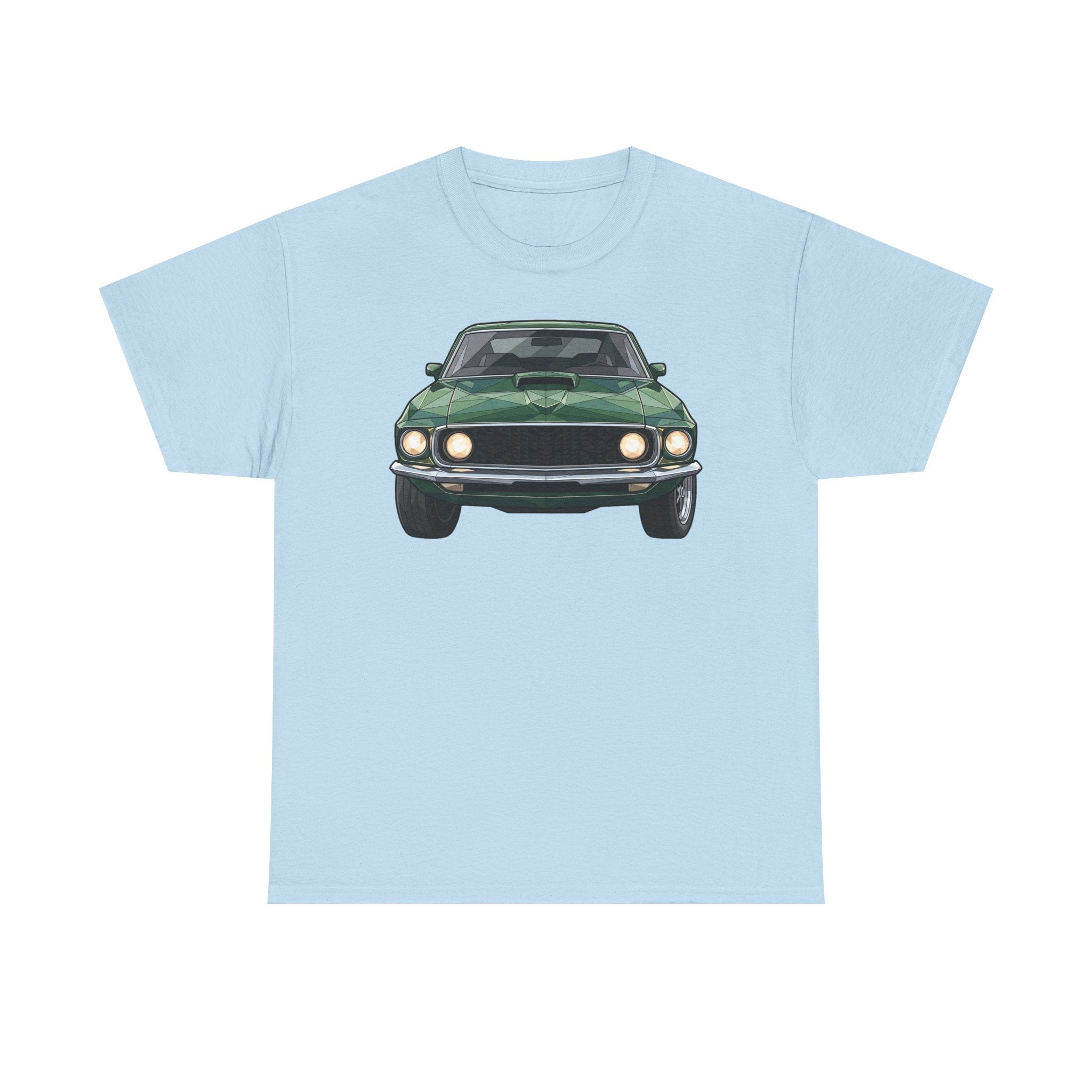 Green Classic Muscle Car T-Shirt | Vintage Mustang Front Back Illustration