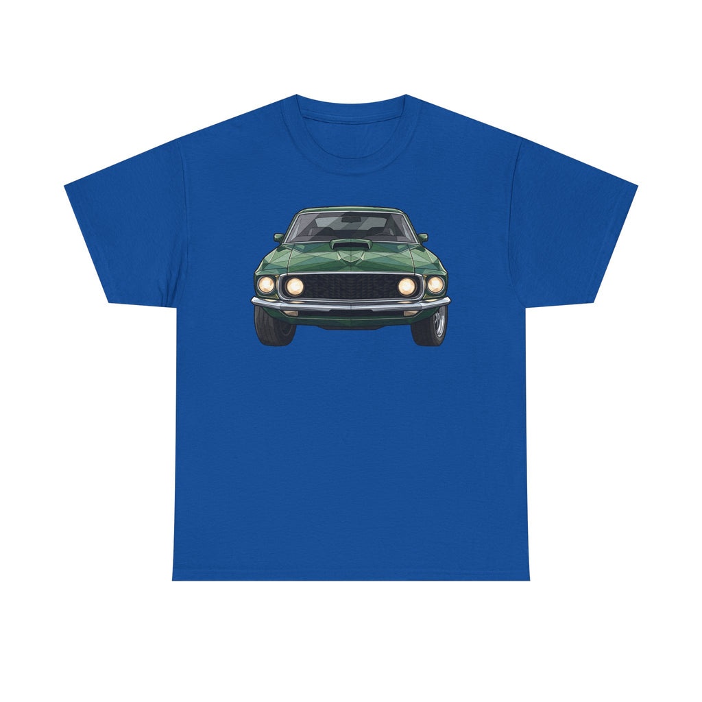 Green Classic Muscle Car T-Shirt | Vintage Mustang Front Back Illustration