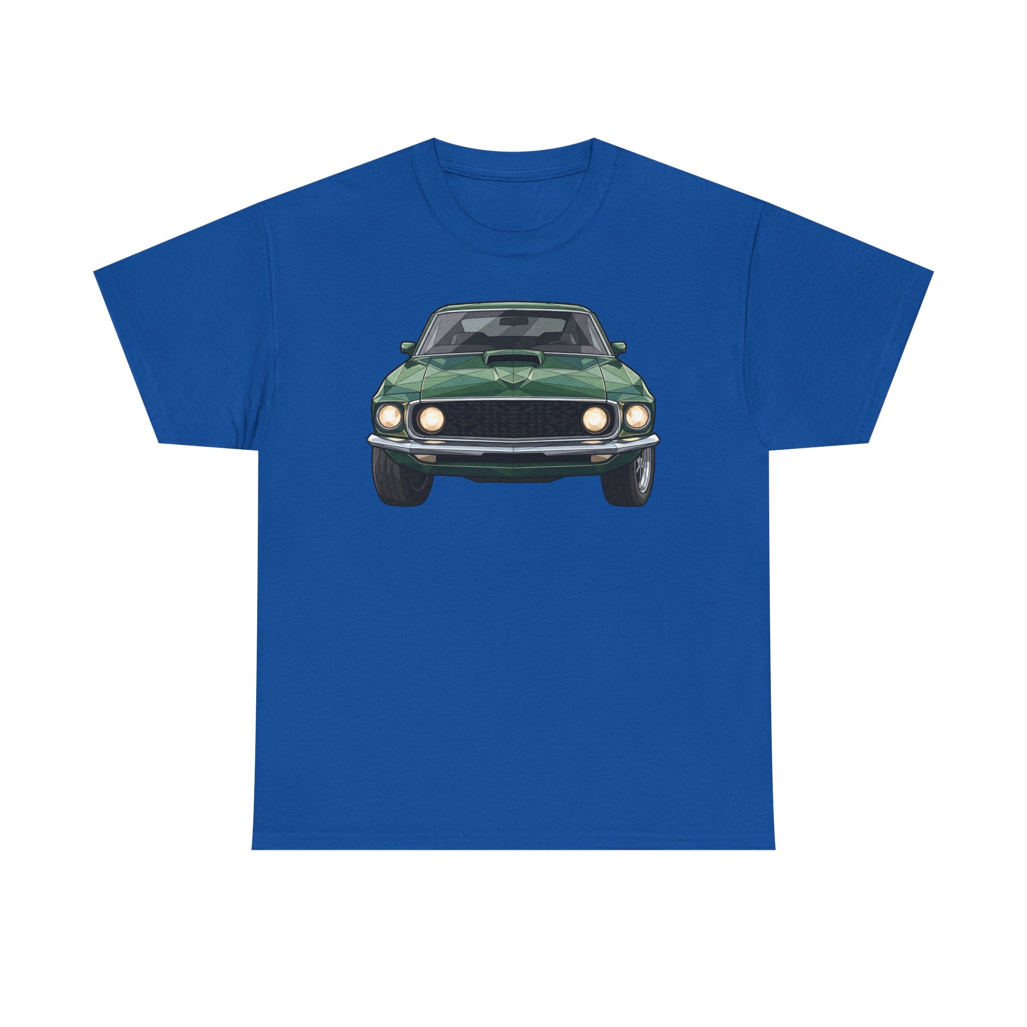 Green Classic Muscle Car T-Shirt | Vintage Mustang Front Back Illustration