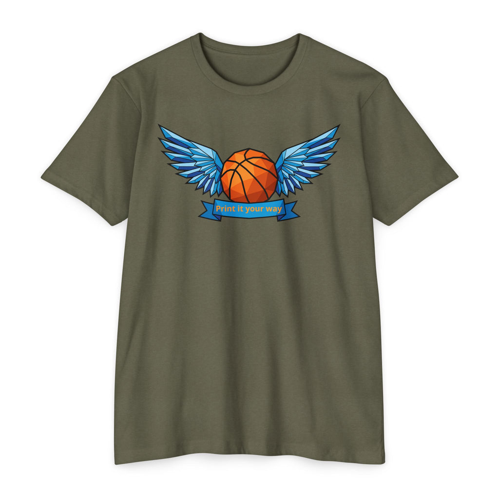 Custom Basketball T-Shirt Personalized Winged Basketball Banner Tee Add Your Name or Team Unisex