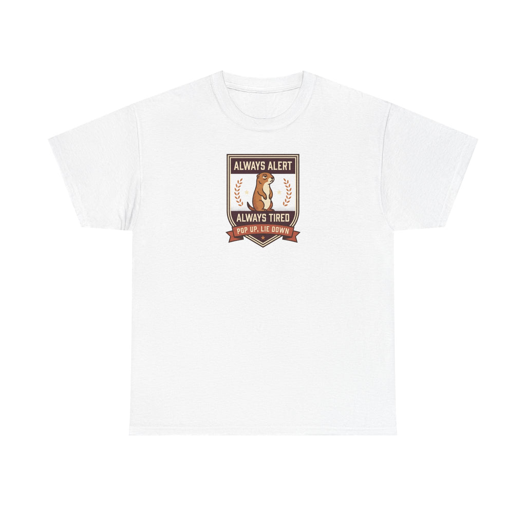Always Alert Always Tired Badge Tee | Funny Sleepy Squirrel Shirt