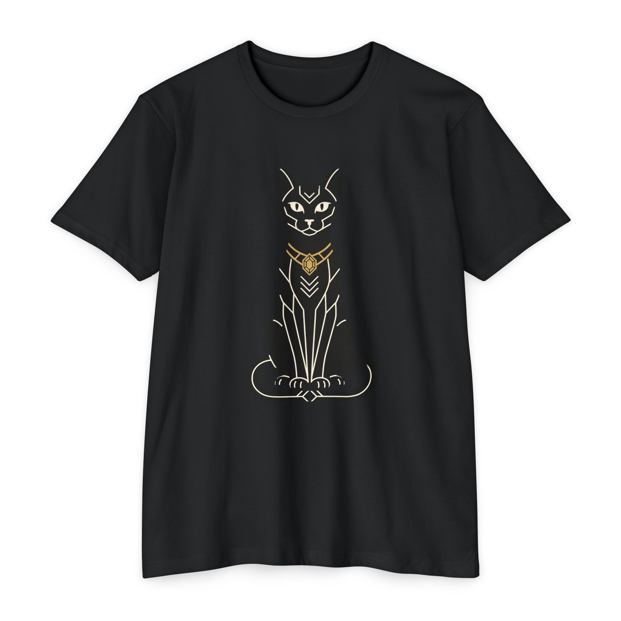Black Cat T-Shirt Art Deco Egyptian Cat Illustration Graphic Tee Cat Lover Gift Mystic Unisex