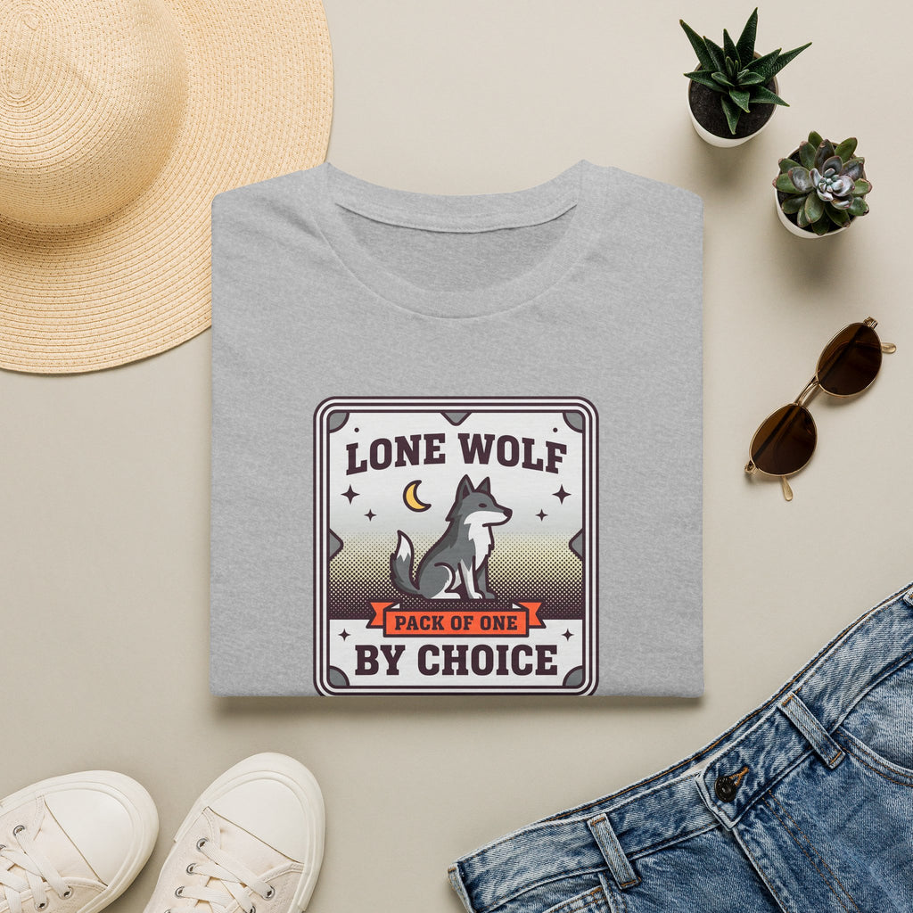 Funny Wolf T-Shirt | Lone Wolf By Choice Pack of One Moon Badge Graphic Tee | Wolf Lover Gift