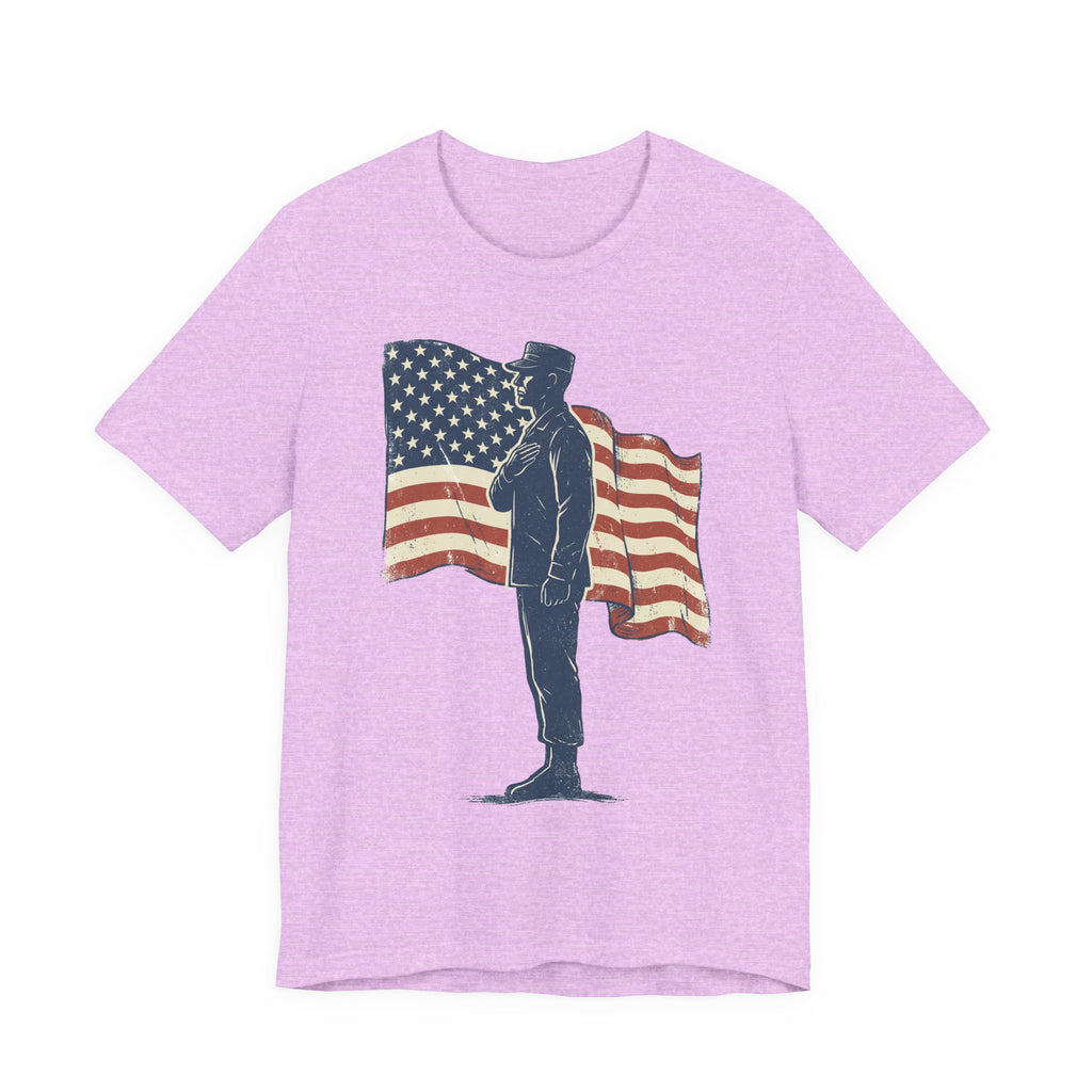 Saluting Soldier with American Flag T-Shirt | Patriotic Military Tee