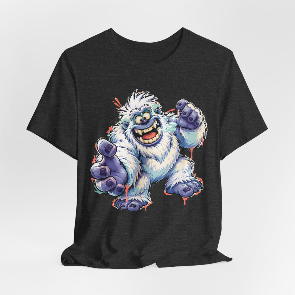 Playful Yeti Monster T-Shirt | Cartoon Sasquatch Tee, Snow Creature Illustration, Fun Unisex Gift