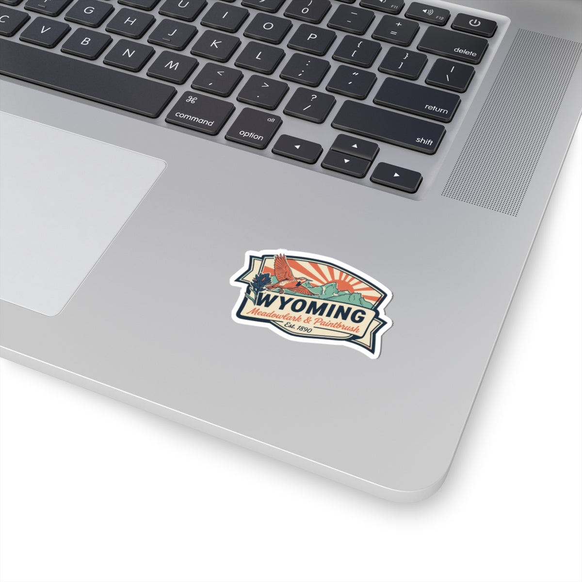 Wyoming vintage badge vinyl sticker with meadowlark and paintbrush, multicolor