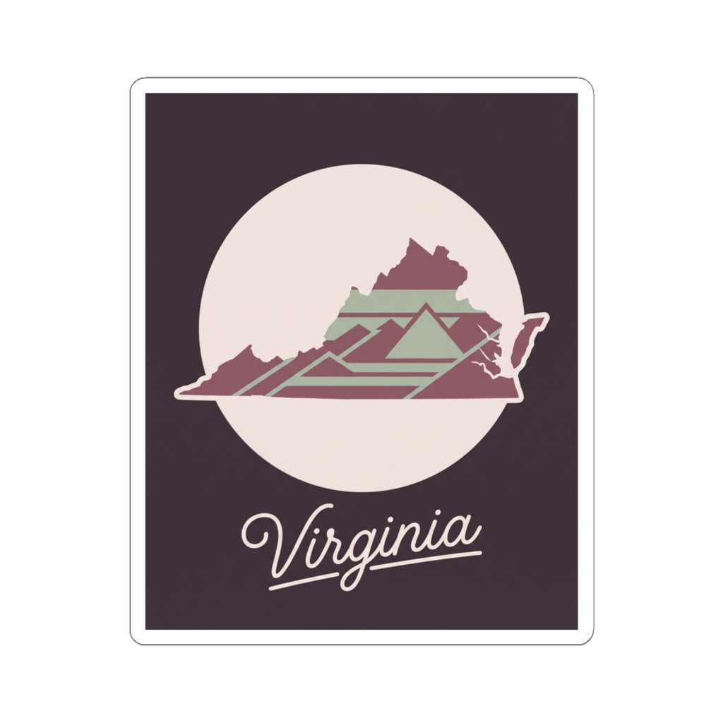 Virginia state silhouette decal with striped mountain illustration and “Virginia” lettering