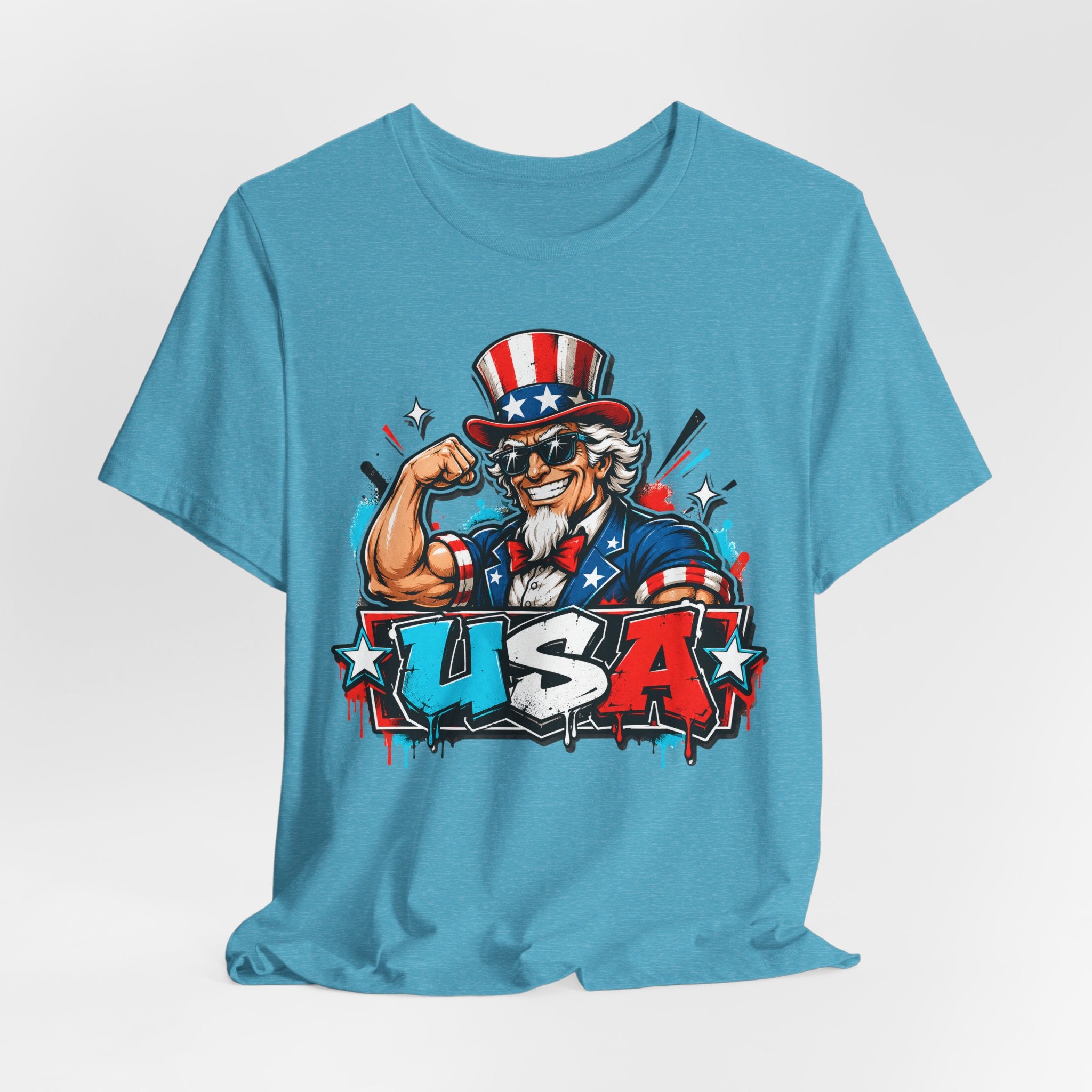 Patriotic Uncle Sam Muscle USA T-Shirt | 4th of July American Flag Graphic Tee