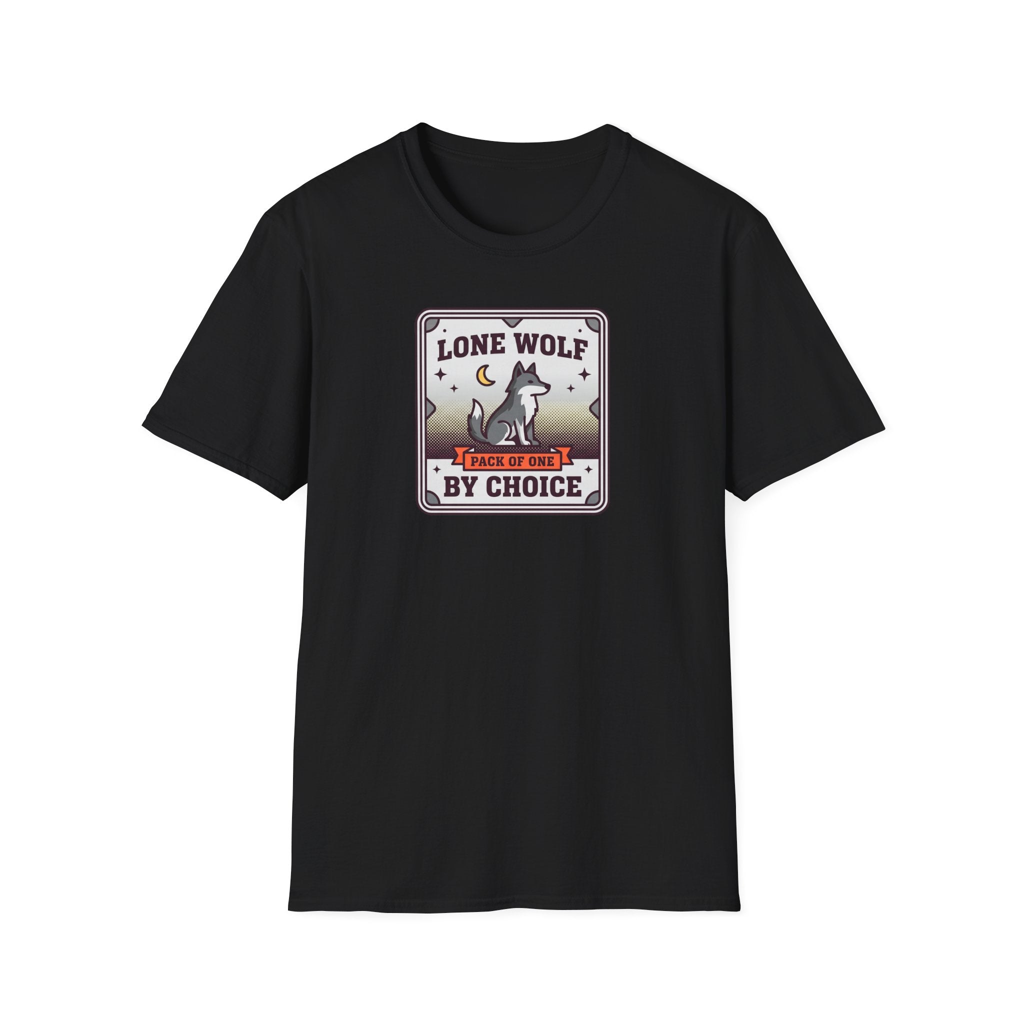 Funny Wolf T-Shirt | Lone Wolf By Choice Pack of One Moon Badge Graphic Tee | Wolf Lover Gift