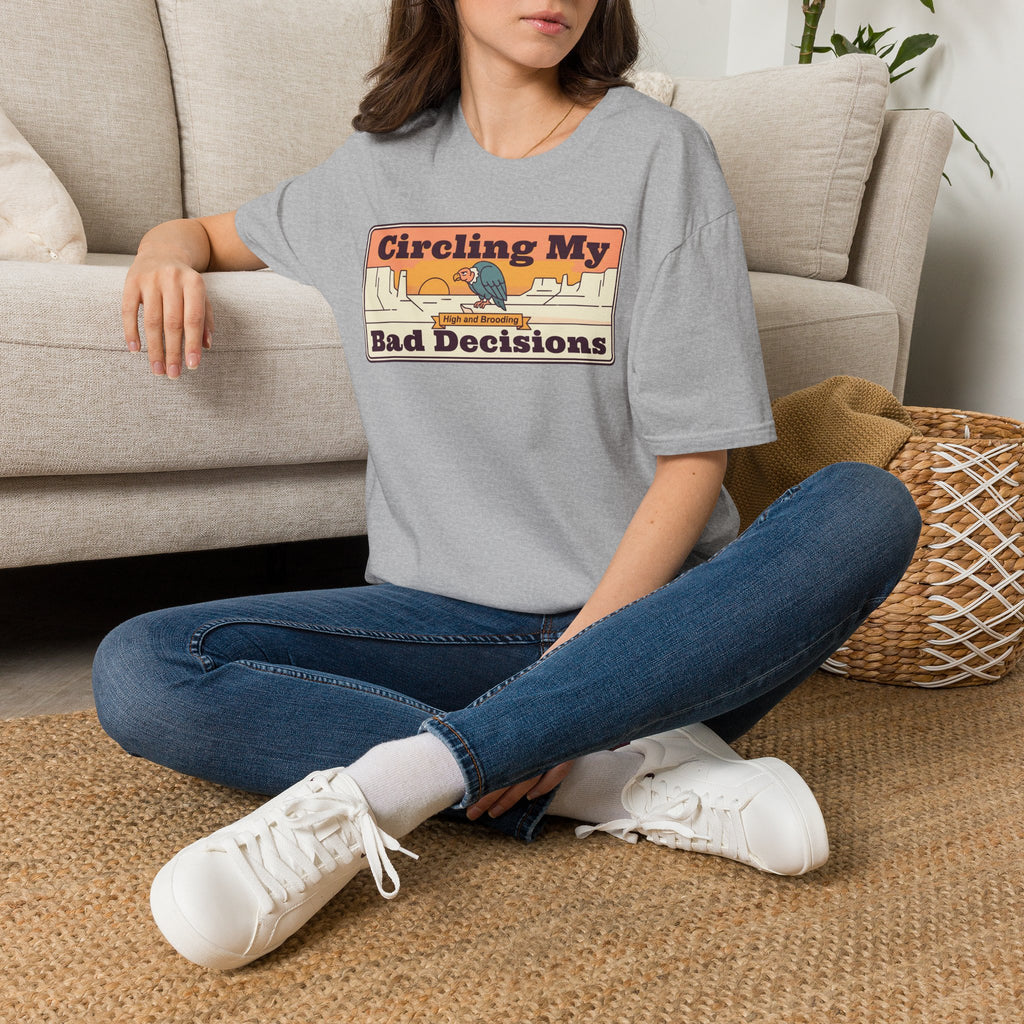 Funny Vulture T-Shirt | Circling My Bad Decisions Retro Desert Graphic Tee | Sarcastic Gift