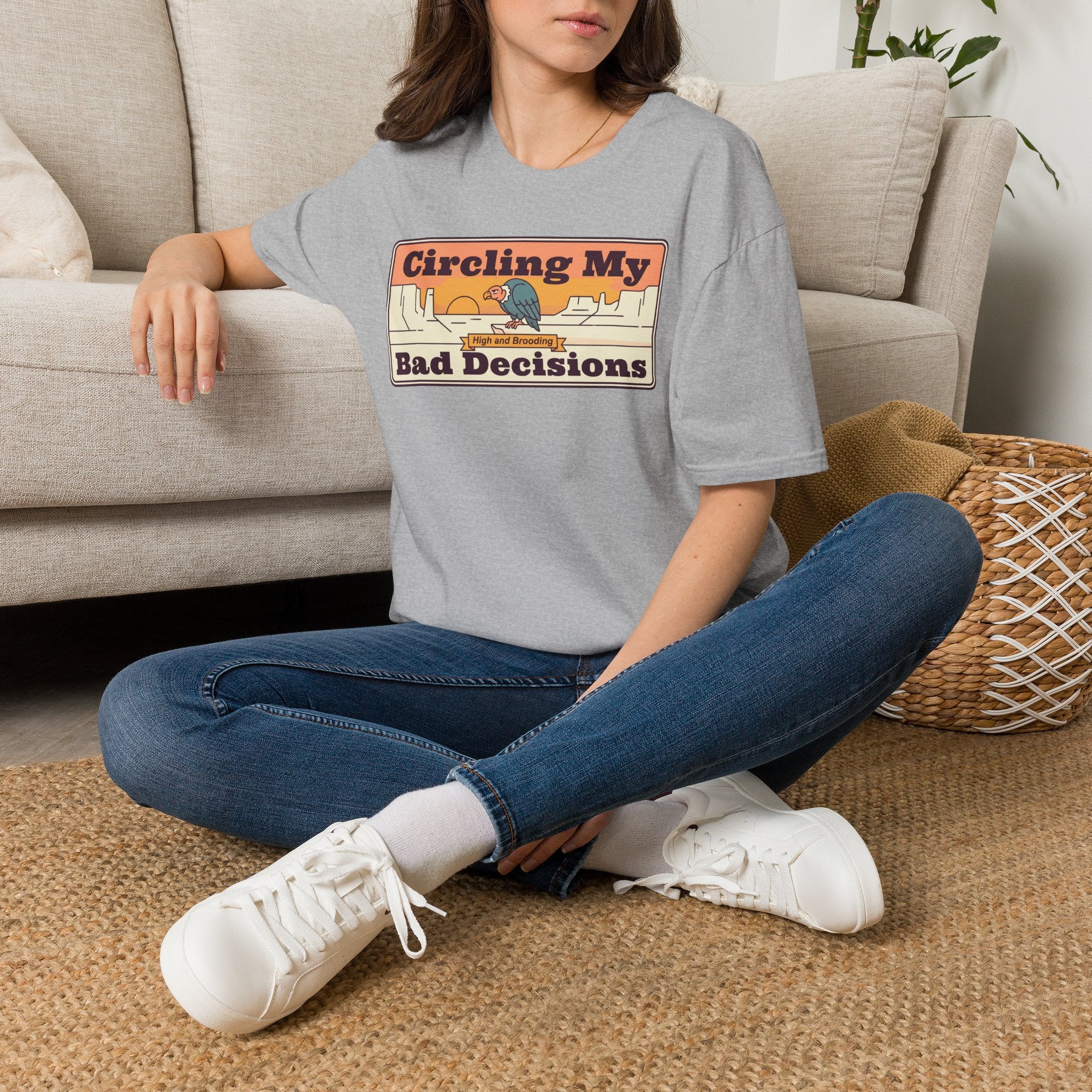 Funny Vulture T-Shirt | Circling My Bad Decisions Retro Desert Graphic Tee | Sarcastic Gift