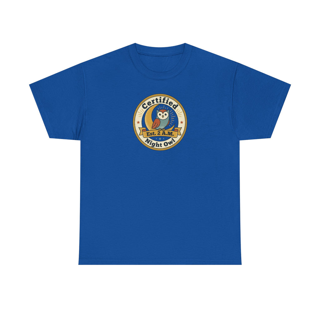 Certified Night Owl T-Shirt | Funny Night Owl Tee | Retro Owl Badge Shirt | Gift for Night Owls