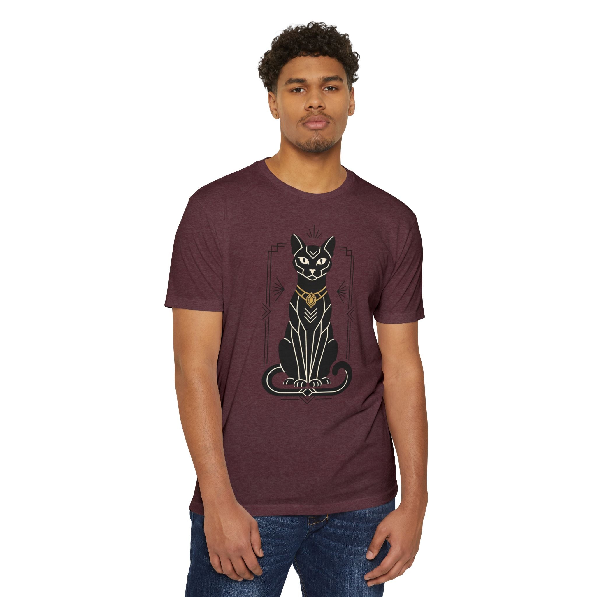 Black Cat T-Shirt Art Deco Egyptian Cat Illustration Graphic Tee Cat Lover Gift Mystic Unisex