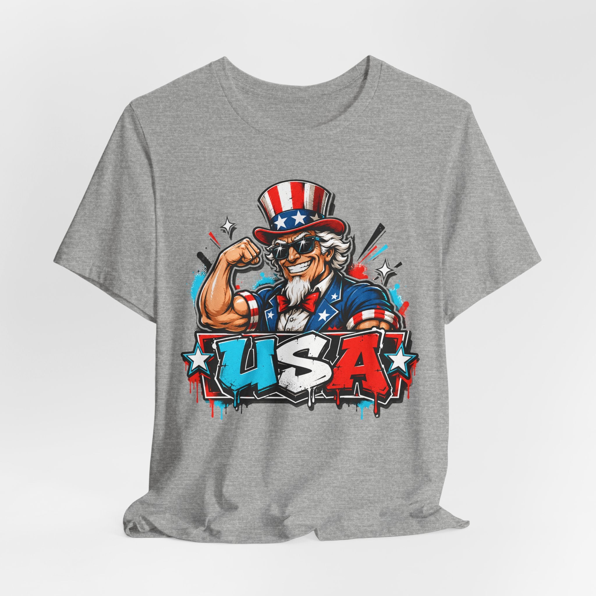 Patriotic Uncle Sam Muscle USA T-Shirt | 4th of July American Flag Graphic Tee