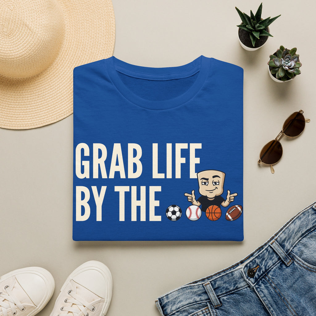 Grab Life By The Balls T-Shirt | Funny Sports Ball Tee | Motivational Gym Coach Humor Gift