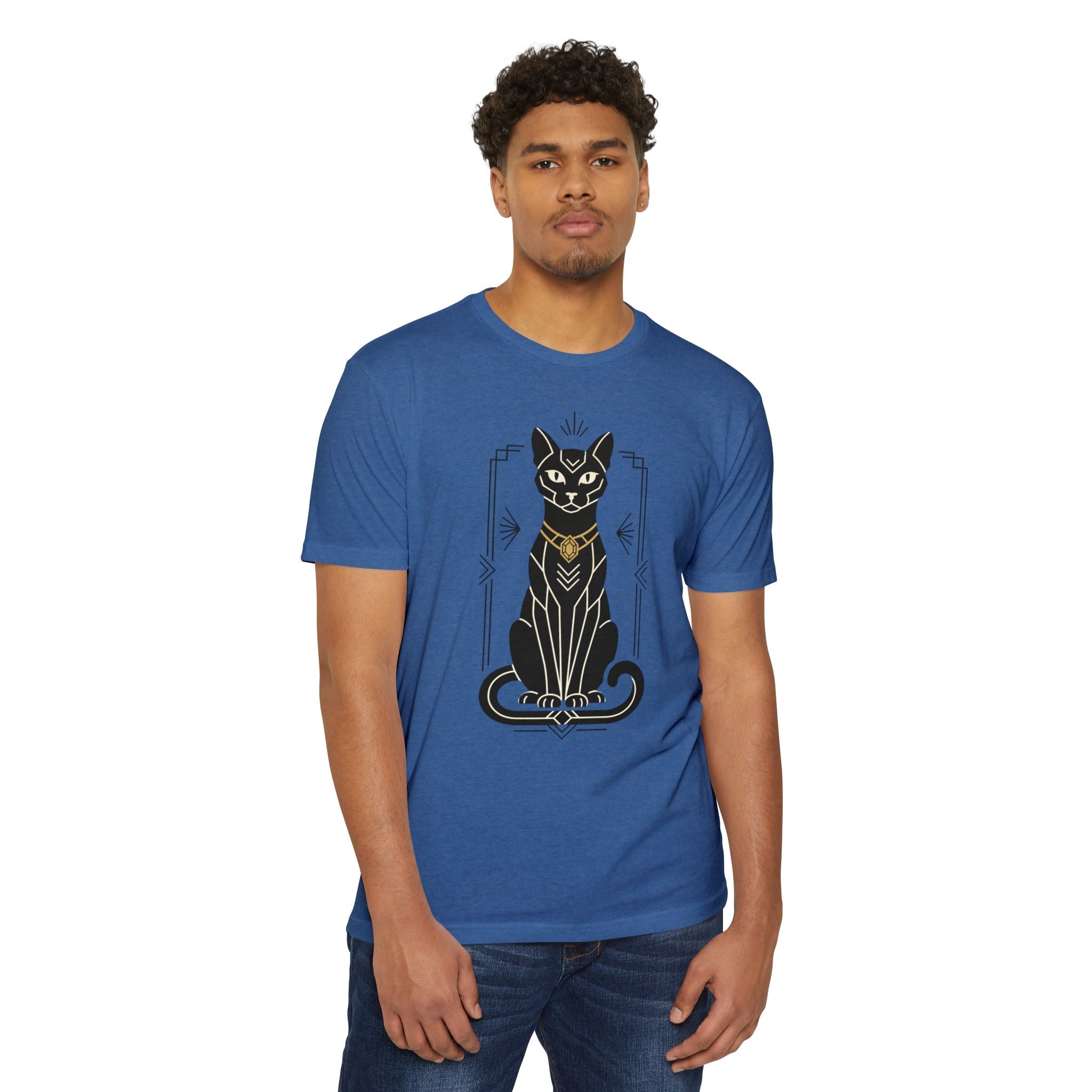 Black Cat T-Shirt Art Deco Egyptian Cat Illustration Graphic Tee Cat Lover Gift Mystic Unisex