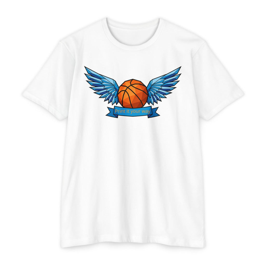 Custom Basketball T-Shirt Personalized Winged Basketball Banner Tee Add Your Name or Team Unisex