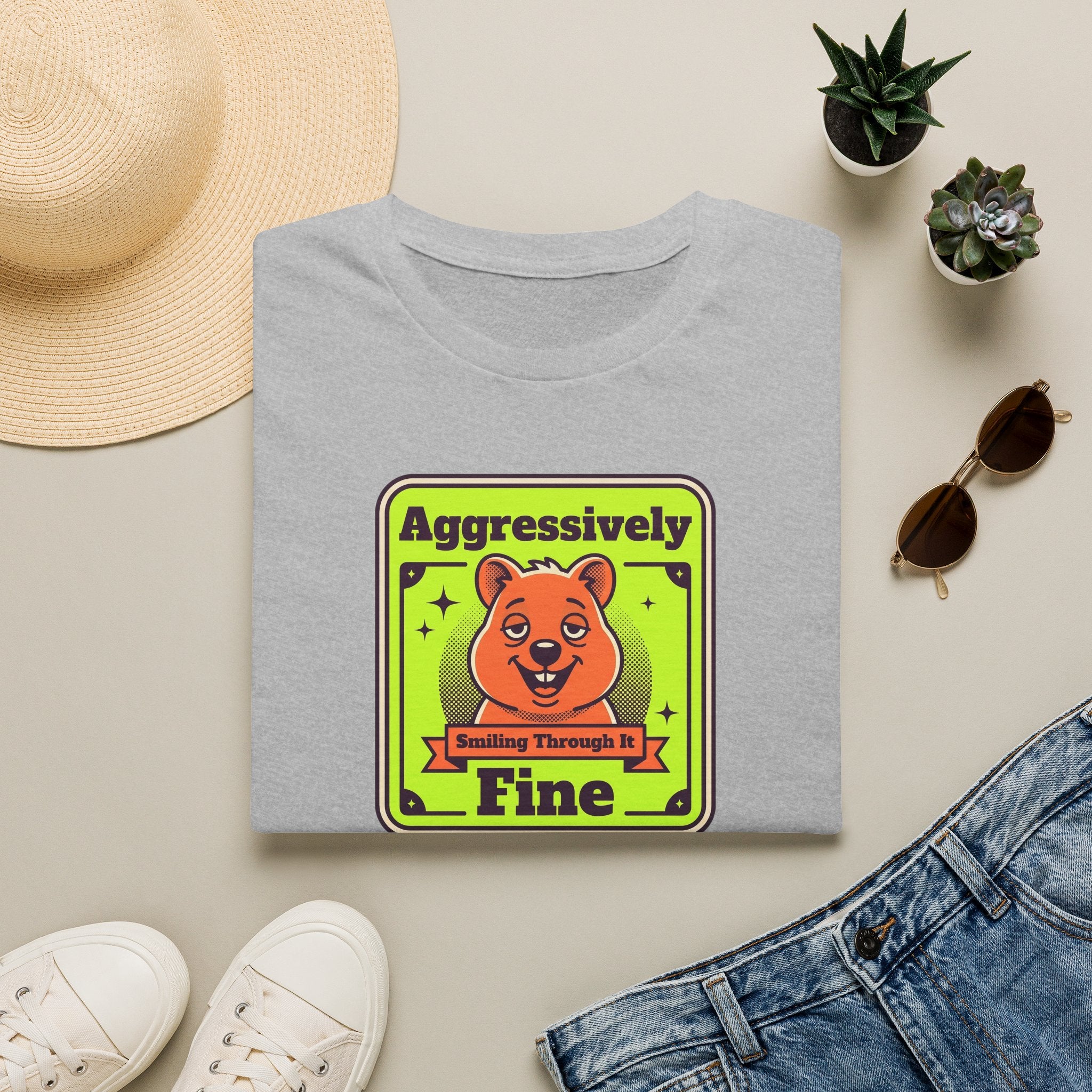 Funny Bear T-Shirt | Aggressively Smiling Fine Retro Neon Graphic Tee | Bear Lover Sarcastic Gift