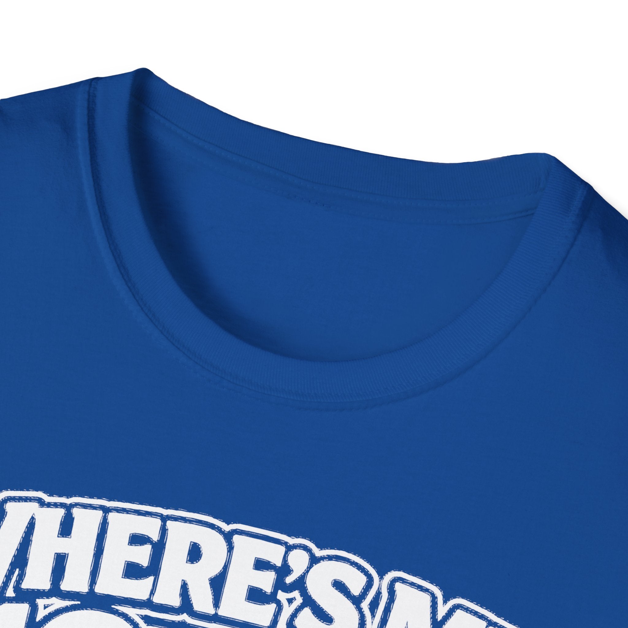 Royal blue T-shirt close-up of “WHERE’S MY 10MM” graphic