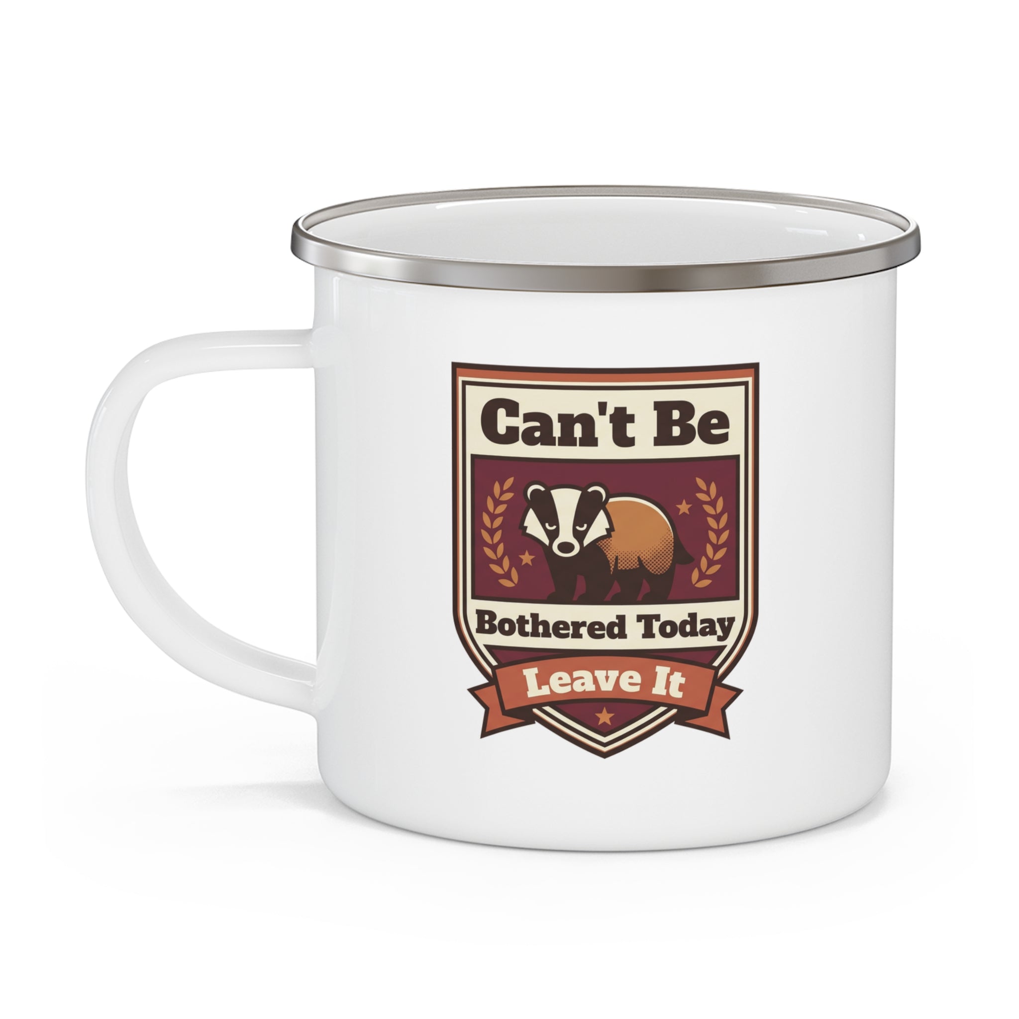Funny Badger Mug Can't Be Bothered Today | Funny Introvert Gift | Enamel Camping Mug | Sarcastic Coffee Mug | Leave Me Alone Gift Her