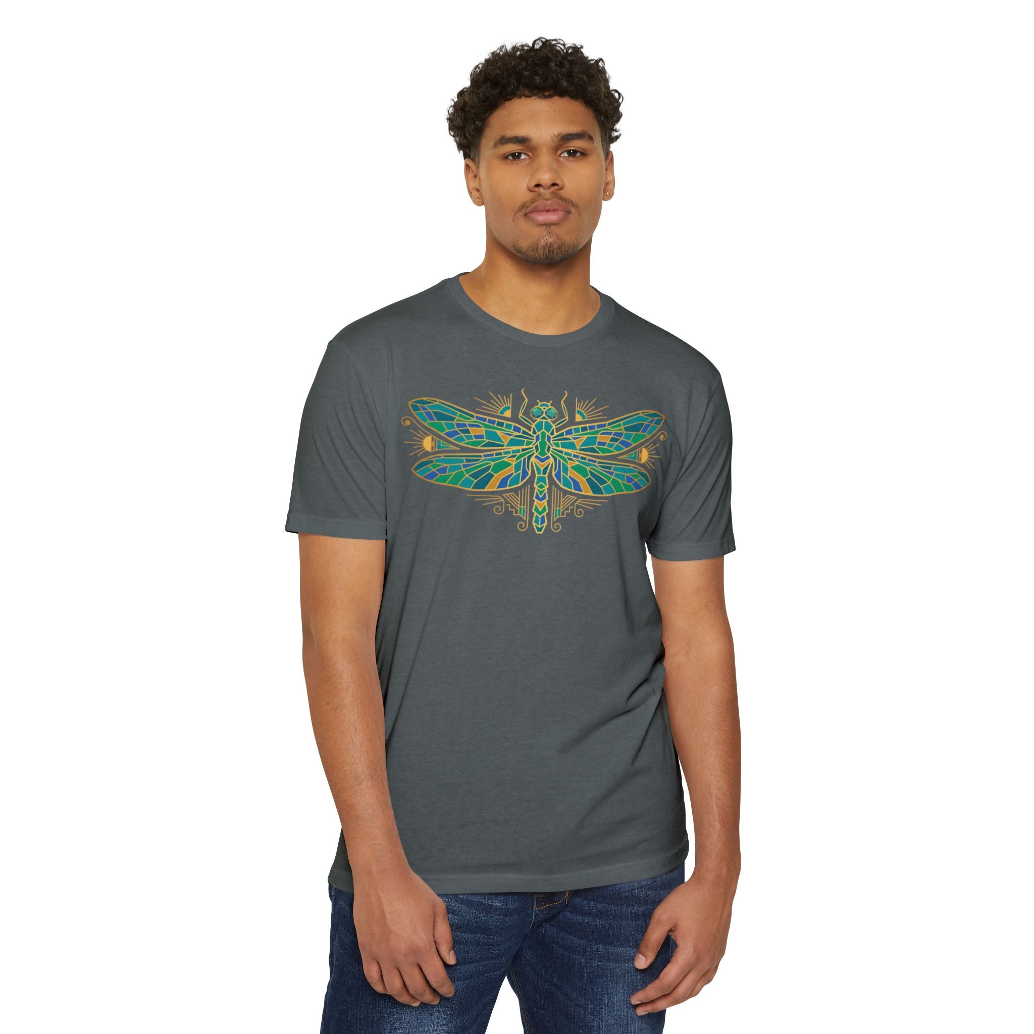 Dragonfly T-Shirt Green Mosaic Nature Insect Illustration Graphic Tee Dragonfly Lover Gift Unisex