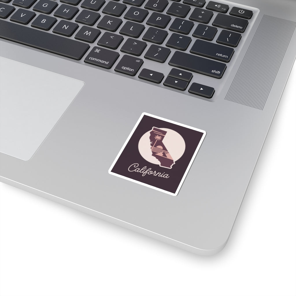 Mauve California state silhouette sticker with white border and kiss-cut vinyl decal