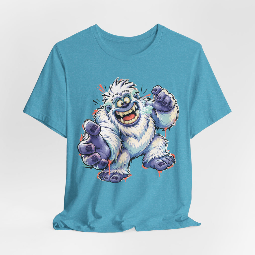 Playful Yeti Monster T-Shirt | Cartoon Sasquatch Tee, Snow Creature Illustration, Fun Unisex Gift