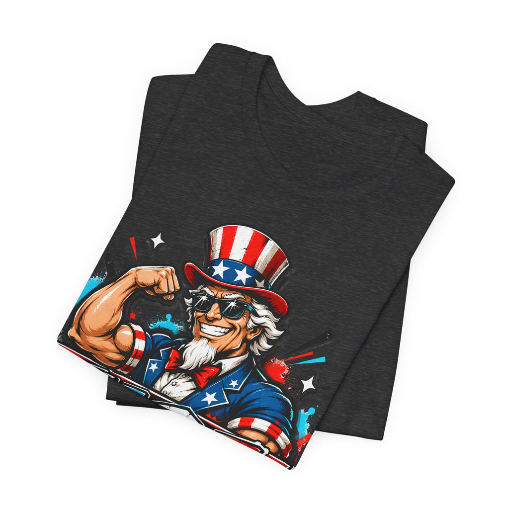 Patriotic Uncle Sam Muscle USA T-Shirt | 4th of July American Flag Graphic Tee
