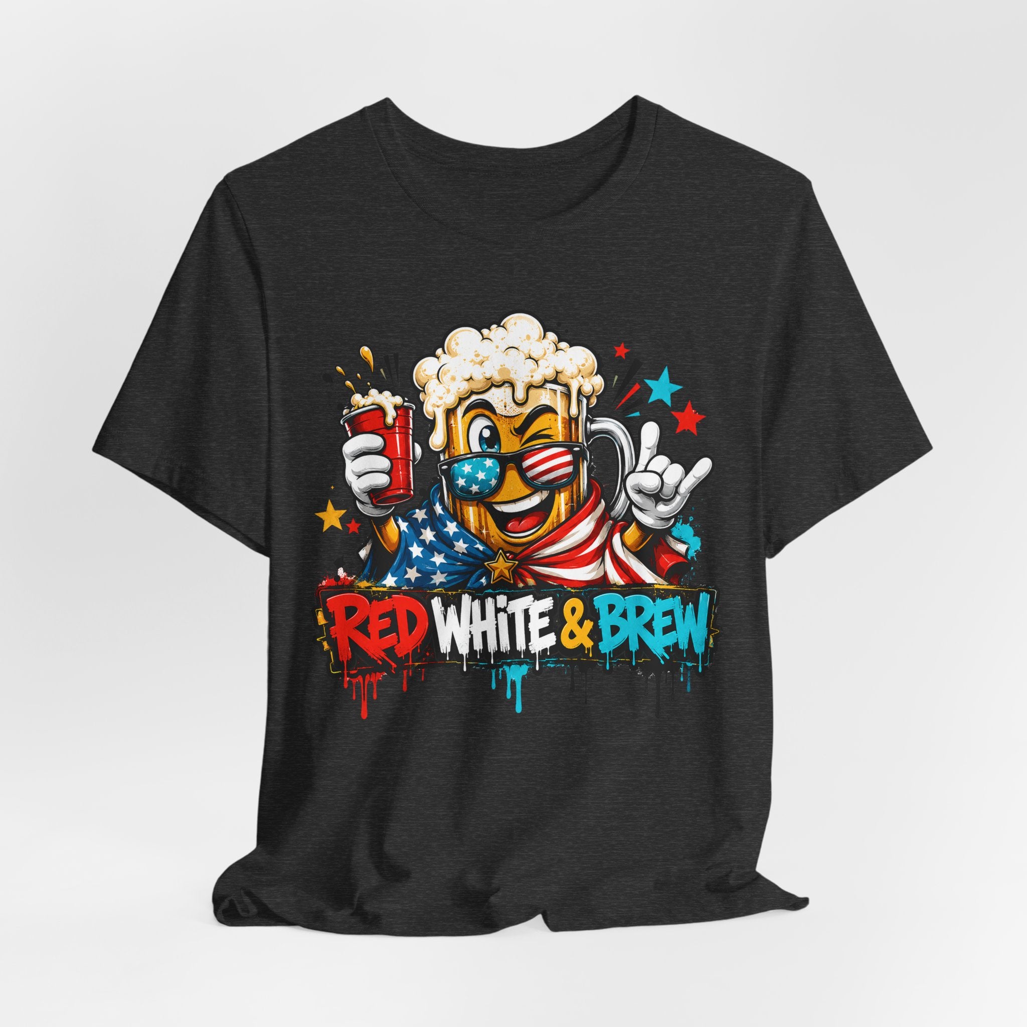 Red White & Brew 4th of July T-Shirt | Patriotic Beer Mascot American Flag Graphic Tee