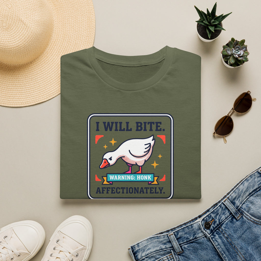 Funny Goose T-Shirt | I Will Bite Honking Goose Warning Graphic Tee | Funny Goose Lover Gift