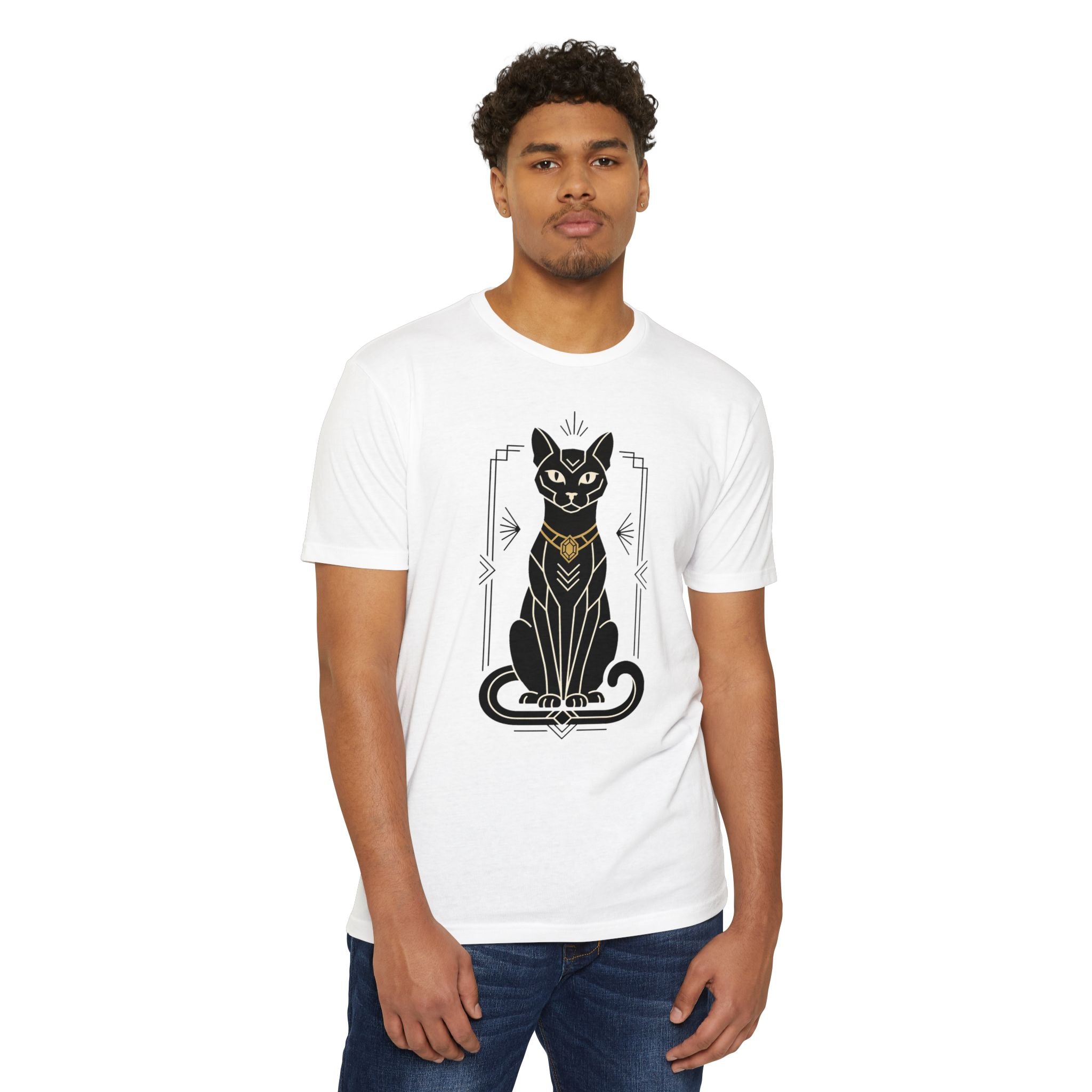 Black Cat T-Shirt Art Deco Egyptian Cat Illustration Graphic Tee Cat Lover Gift Mystic Unisex